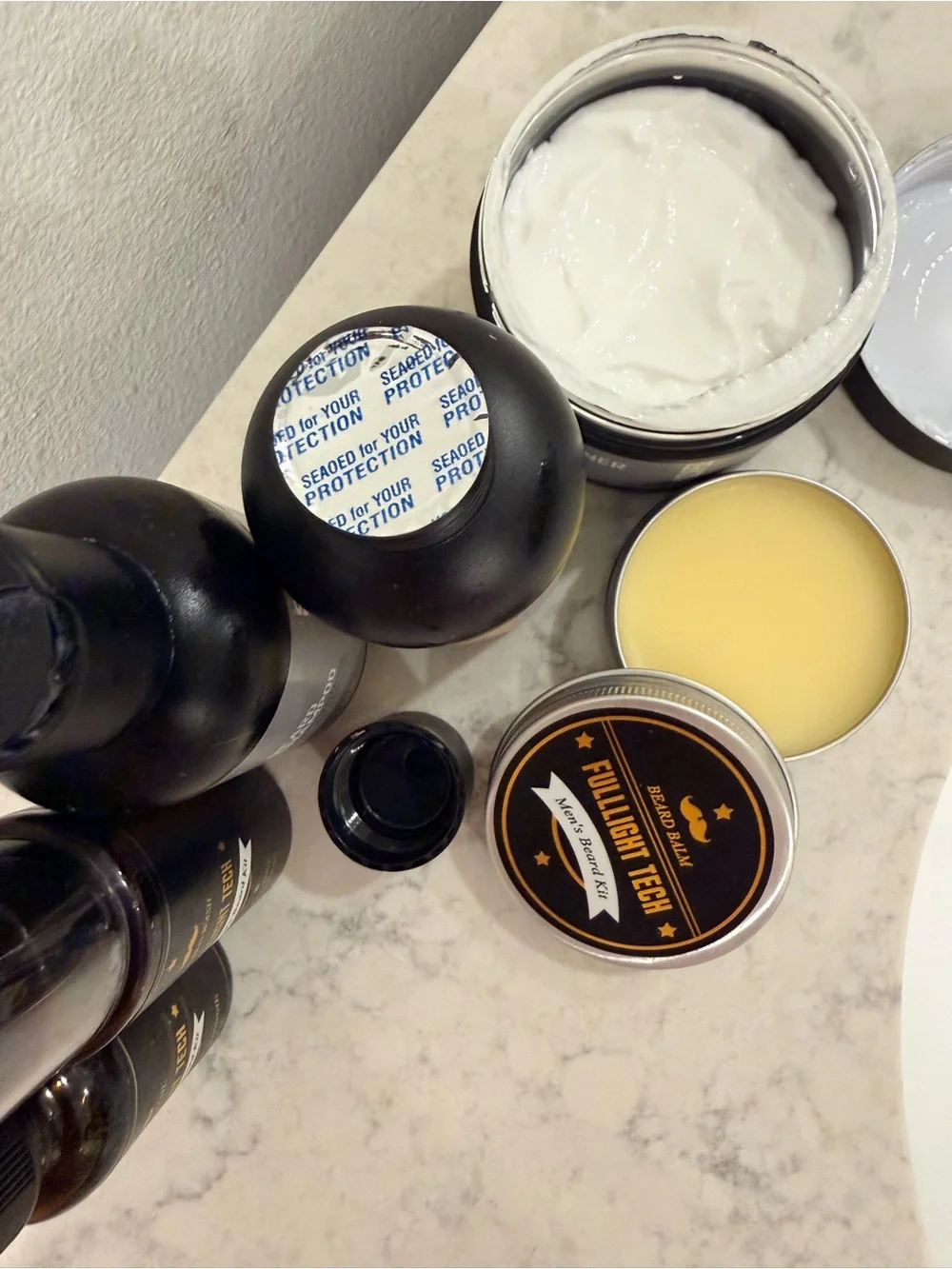 Manscaped and Fulllight Tech set of 6 Beard Shampoo, Conditioner, Balm, and Oil